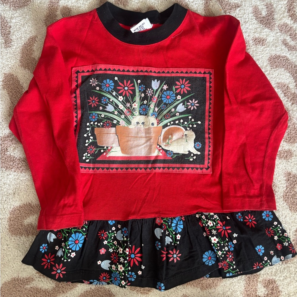 Spumoni Red Kids Long Sleeve Shirt with cat Graphic